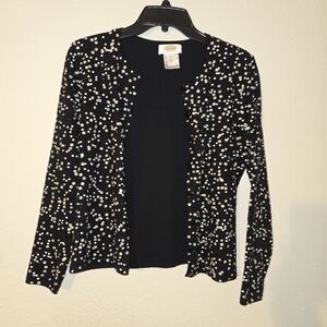 Talbots Petite Black Cardigan with White Dot Pattern